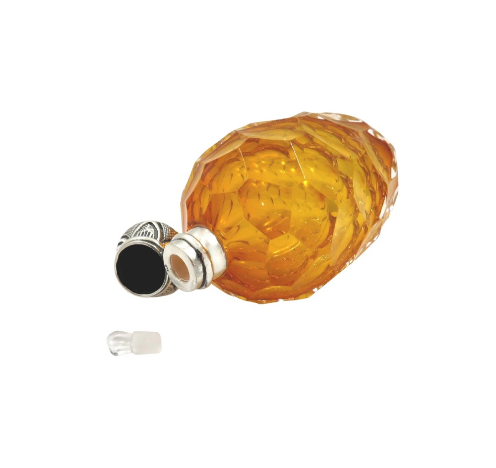 Antique Silver & Amber Glass Scent / Perfume Bottle c1890 View V