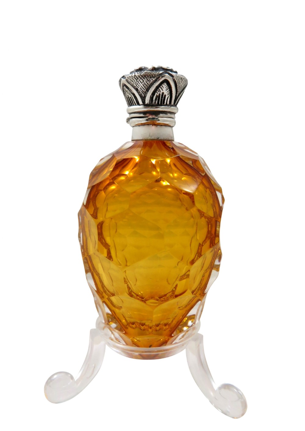 Antique Silver & Amber Glass Scent / Perfume Bottle c1890 View VII