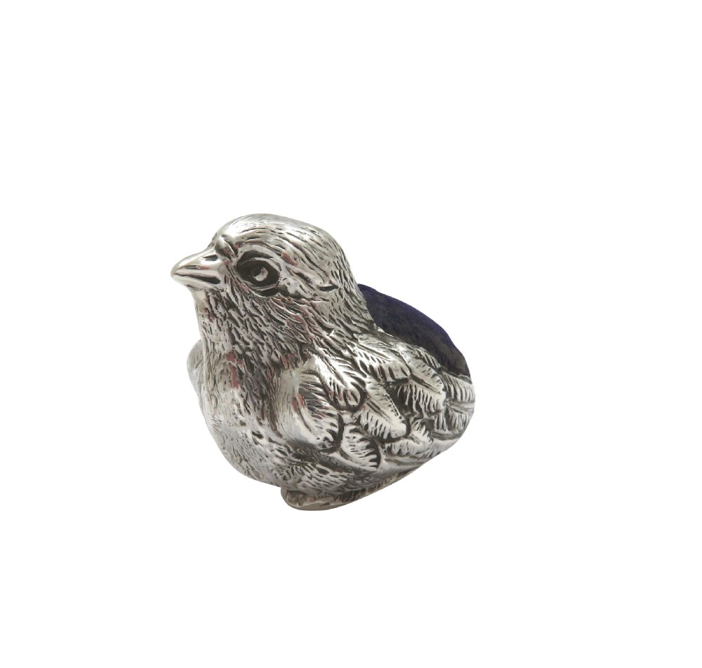 Antique Edwardian Sterling Silver Chick Pin Cushion 1905 View III