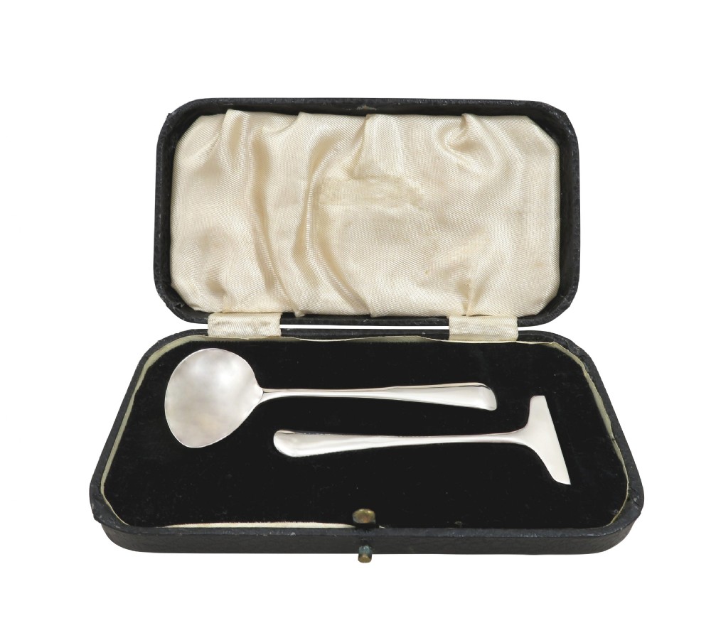 Antique George VI Sterling Silver Spoon & Pusher Set in Case View VI