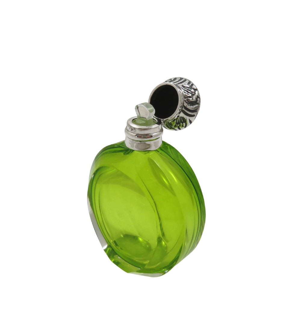 Antique Silver & Lime Green Glass Scent/Perfume Bottle c1890 View II