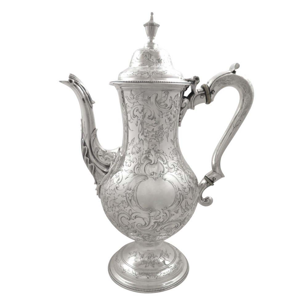 Antique Georgian Sterling Silver 'Birds' Coffee Pot 1779