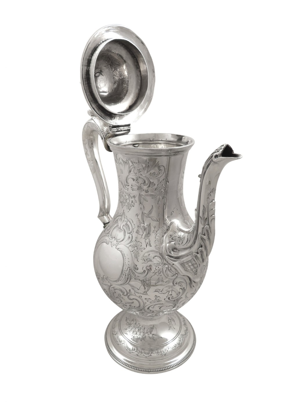 Antique Georgian Sterling Silver 'Birds' Coffee Pot 1779 View III