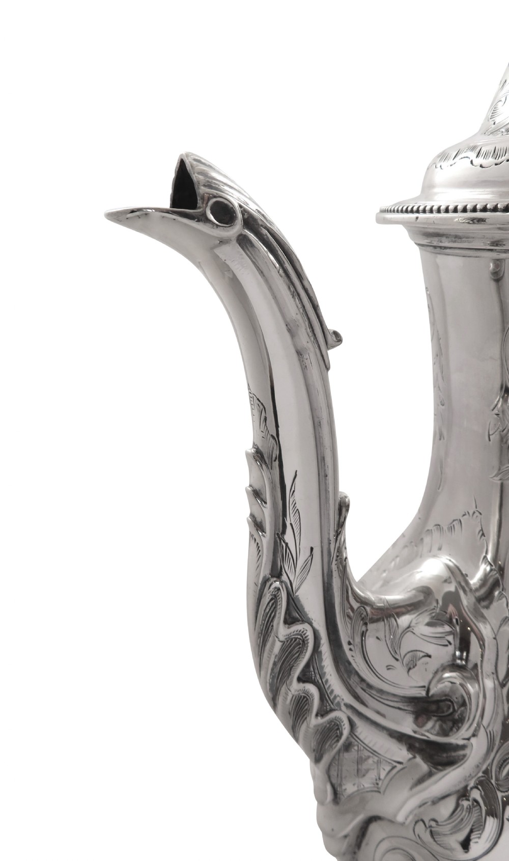 Antique Georgian Sterling Silver 'Birds' Coffee Pot 1779 View VI