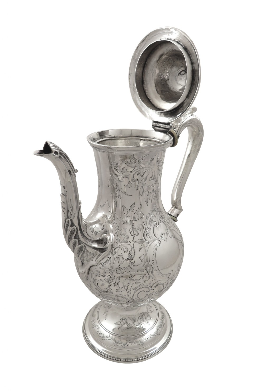 Antique Georgian Sterling Silver 'Birds' Coffee Pot 1779 View VIII