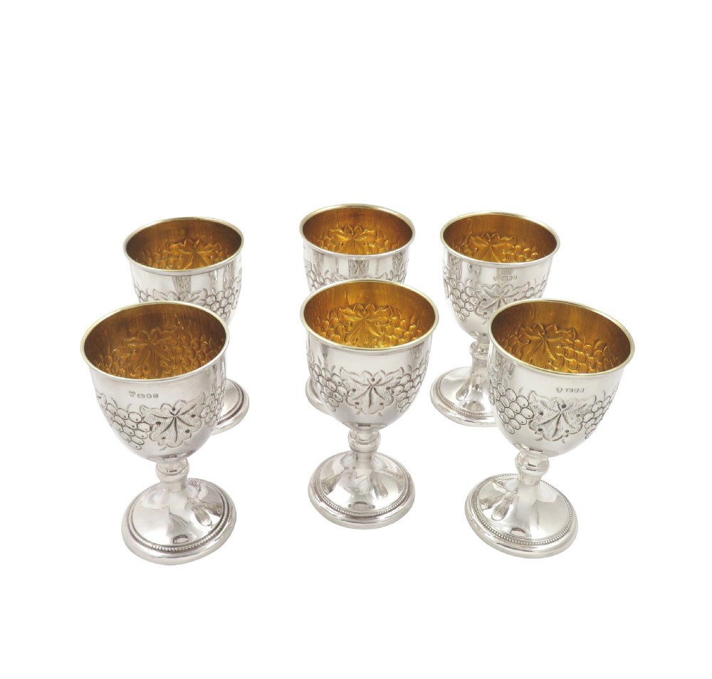 Set of 6 Vintage Sterling Silver Wine Goblets in Presentation Case View VI