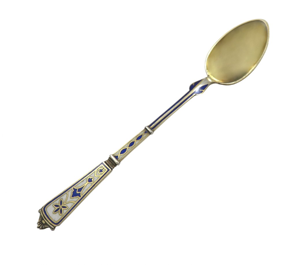 Set of 6 Antique Danish Silver & Enamel Teaspoons c1880 - Simon Groth View III