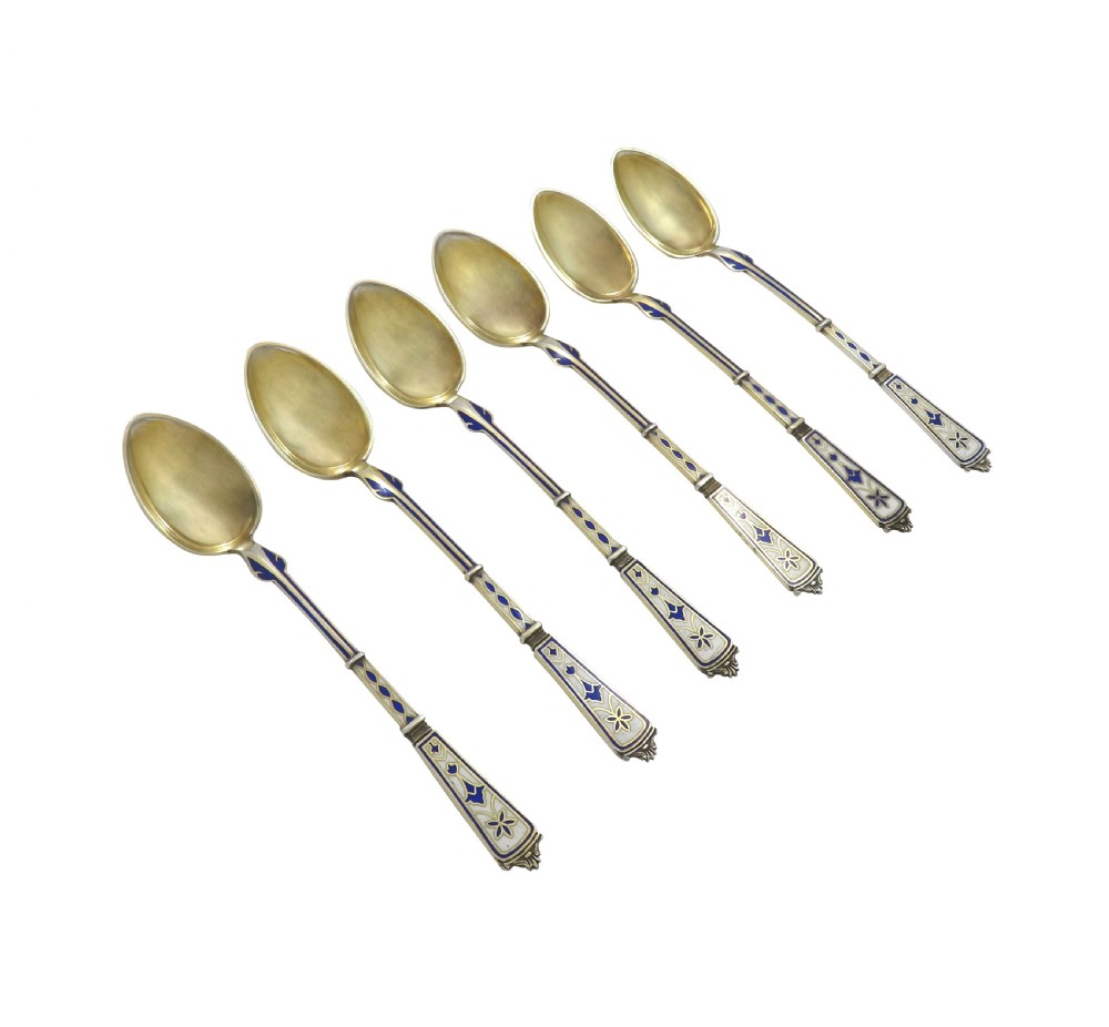 Set of 6 Antique Danish Silver & Enamel Teaspoons c1880 - Simon Groth View IV