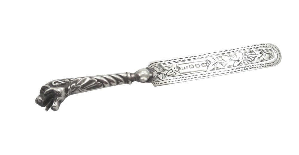 Antique Victorian Sterling Silver 'Dog' Bookmark 1896 View VII