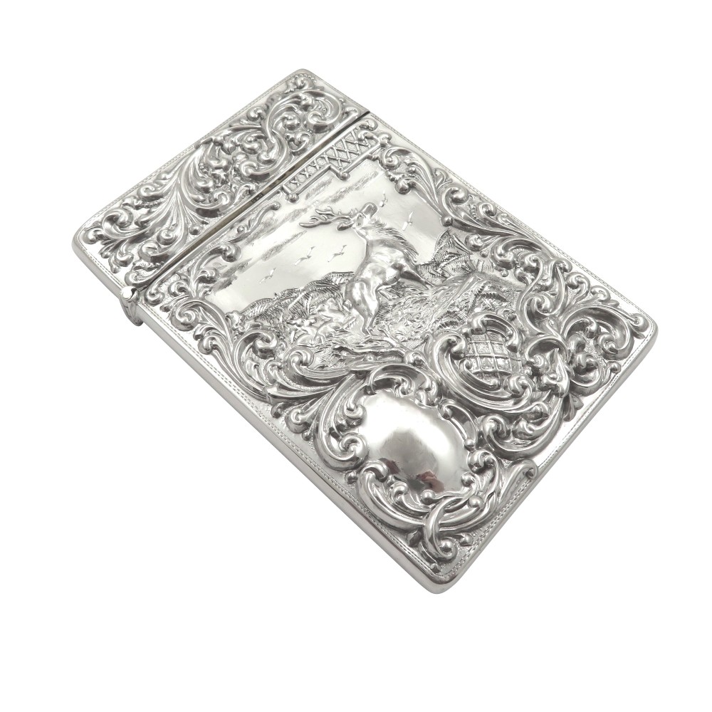 Antique Edwardian Sterling Silver 'Stag' Card Case 1910