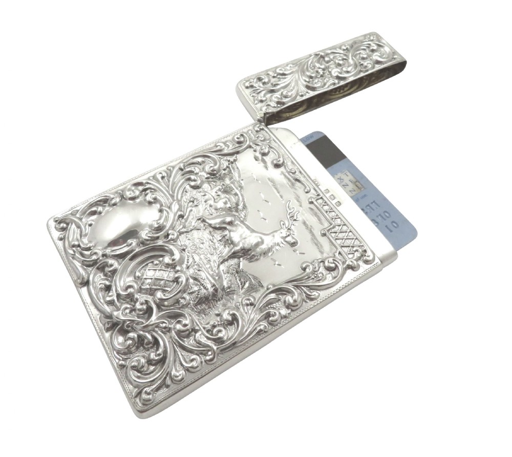 Antique Edwardian Sterling Silver 'Stag' Card Case 1910 View IV