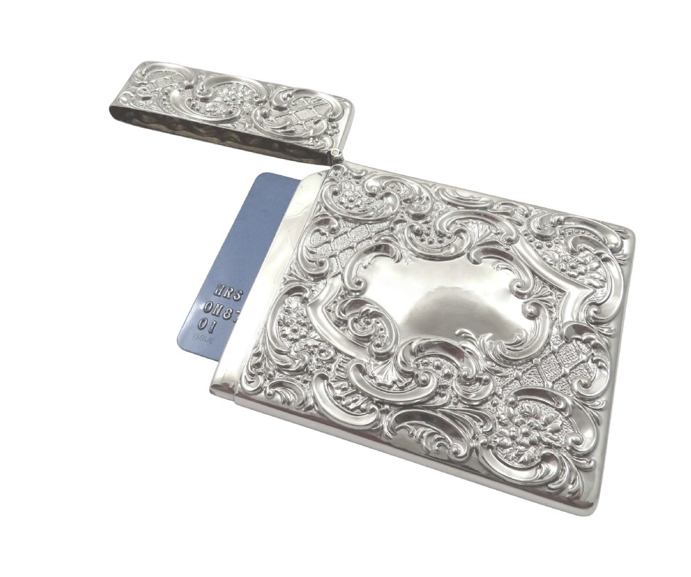 Antique Edwardian Sterling Silver 'Stag' Card Case 1910 View VIII