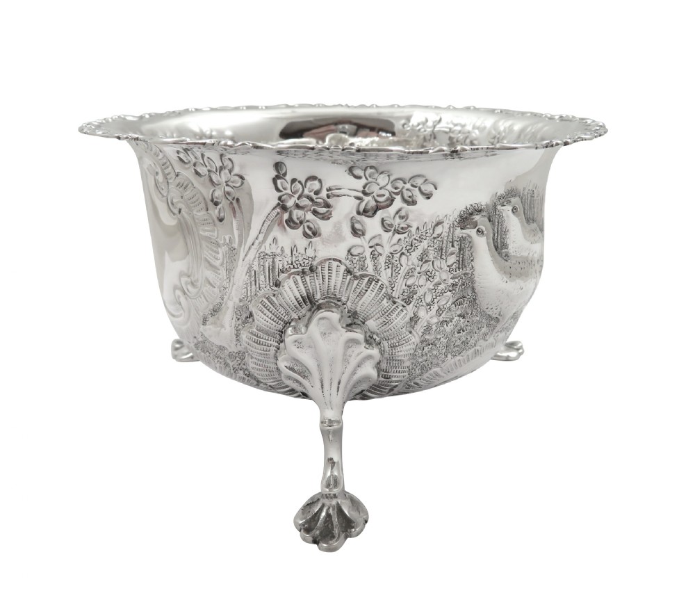 Antique Victorian Sterling Silver Bowl - 1899 - Rabbits & Birds View IV