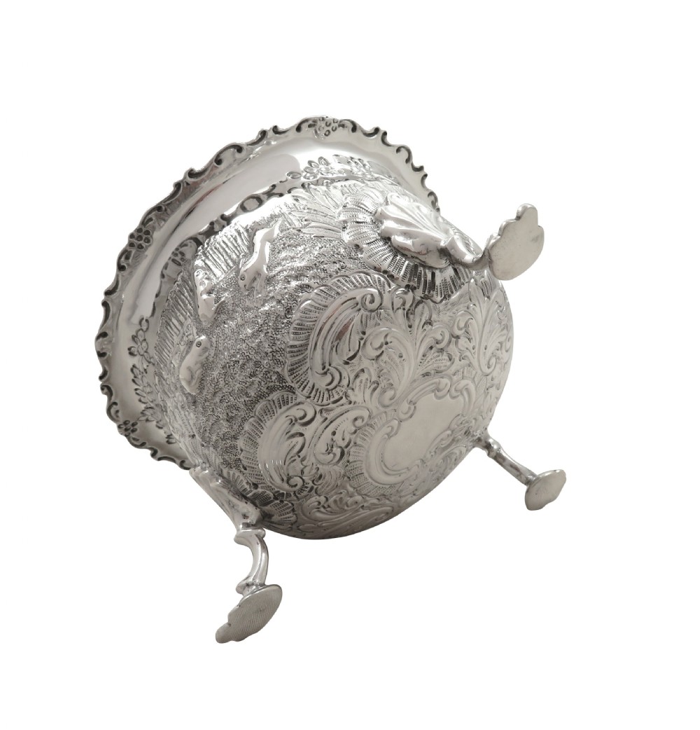 Antique Victorian Sterling Silver Bowl - 1899 - Rabbits & Birds View VII