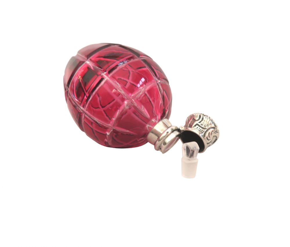 Antique Victorian Silver & Cranberry Cut Glass Scent / Perfume Bottle c1890 View II