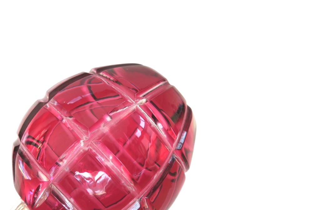 Antique Victorian Silver & Cranberry Cut Glass Scent / Perfume Bottle c1890 View IV