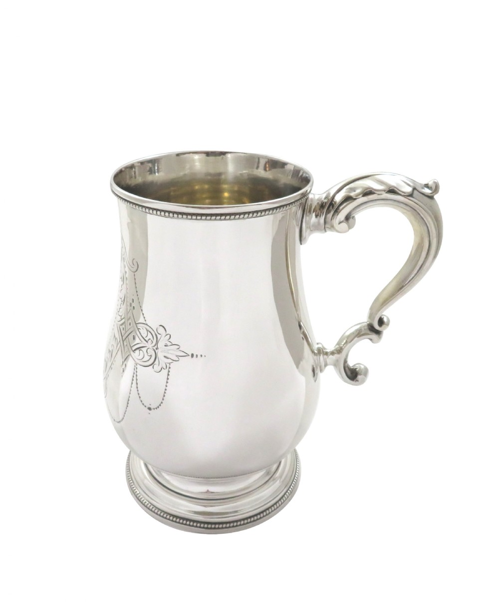 Antique Victorian Sterling Silver Pint Tankard / Mug - Exeter 1877 View VII