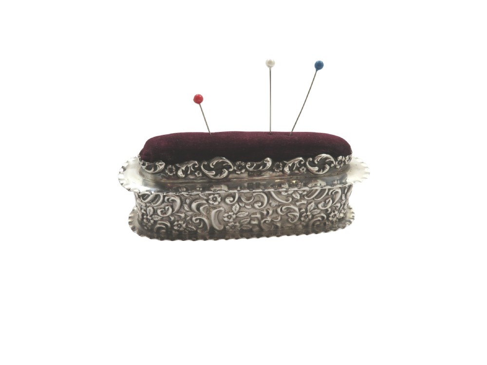 Antique Edwardian Sterling Silver Pin Cushion/Trinket Box 1905 View V