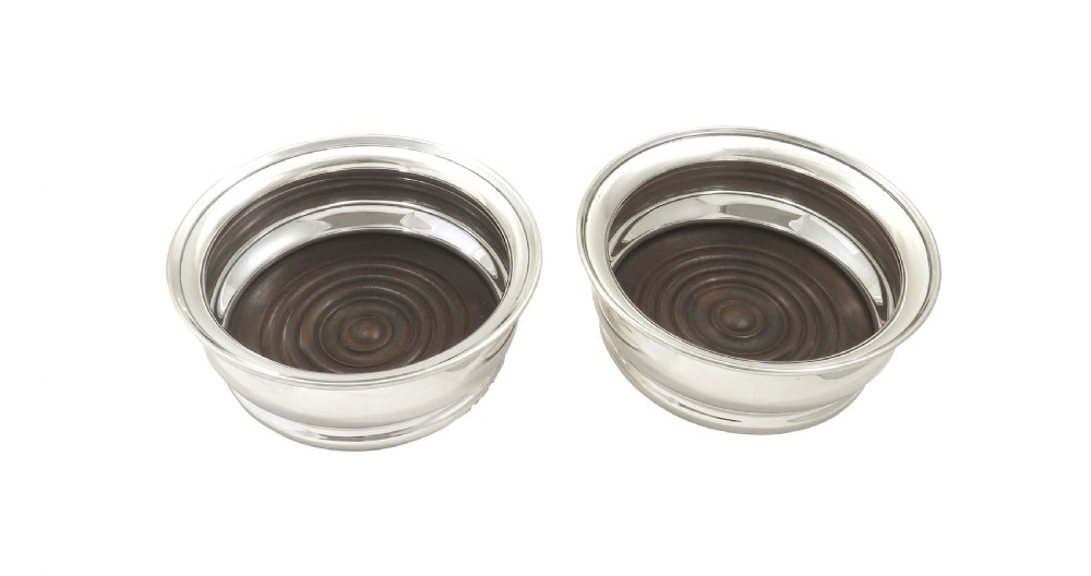 Pair of Vintage Sterling Silver Wine / Champagne Coasters  View V