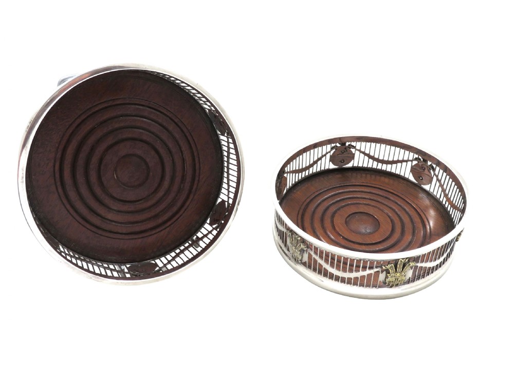 Pair of Vintage Silver Wine / Champagne Coasters  - Prince of Wales Feathers View V