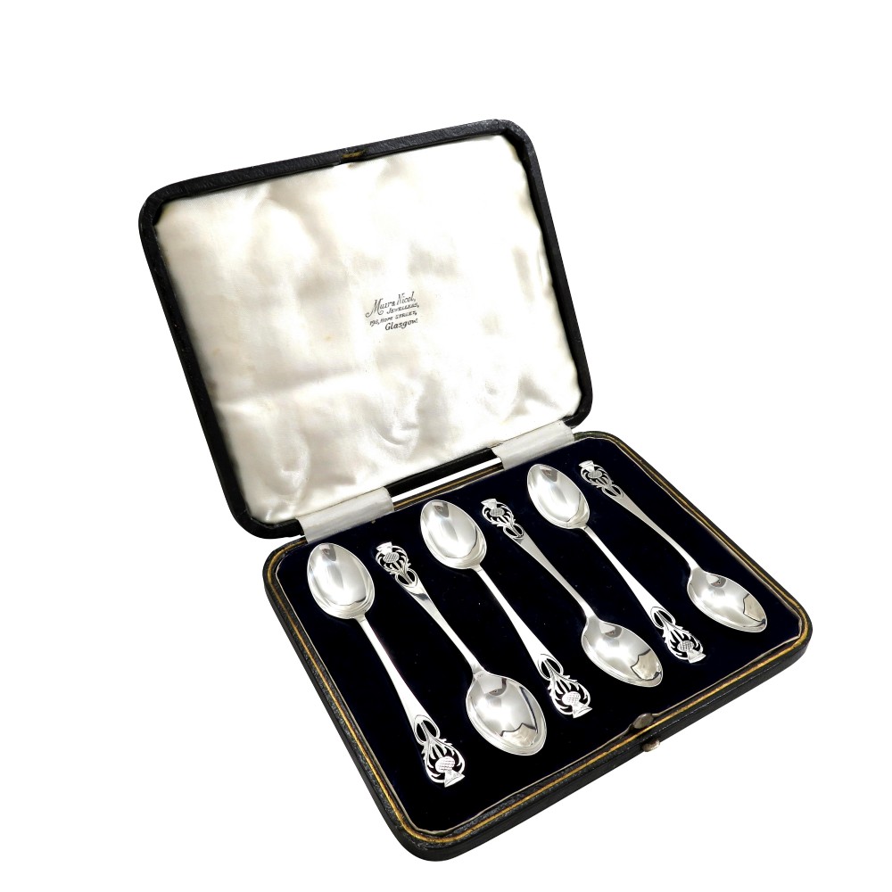 Set of 6 Antique Scottish Sterling Silver Teaspoons - Glasgow 1937