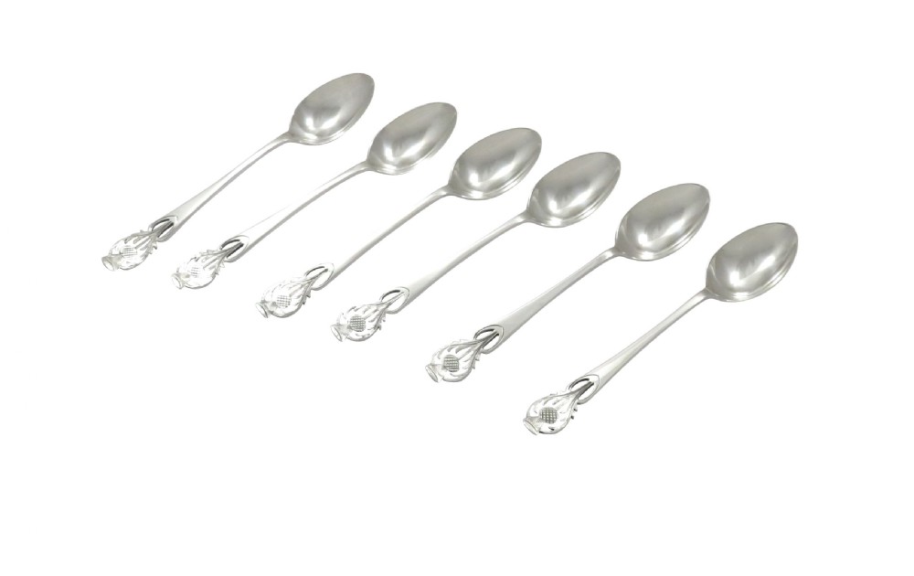 Set of 6 Antique Scottish Sterling Silver Teaspoons - Glasgow 1937 View II