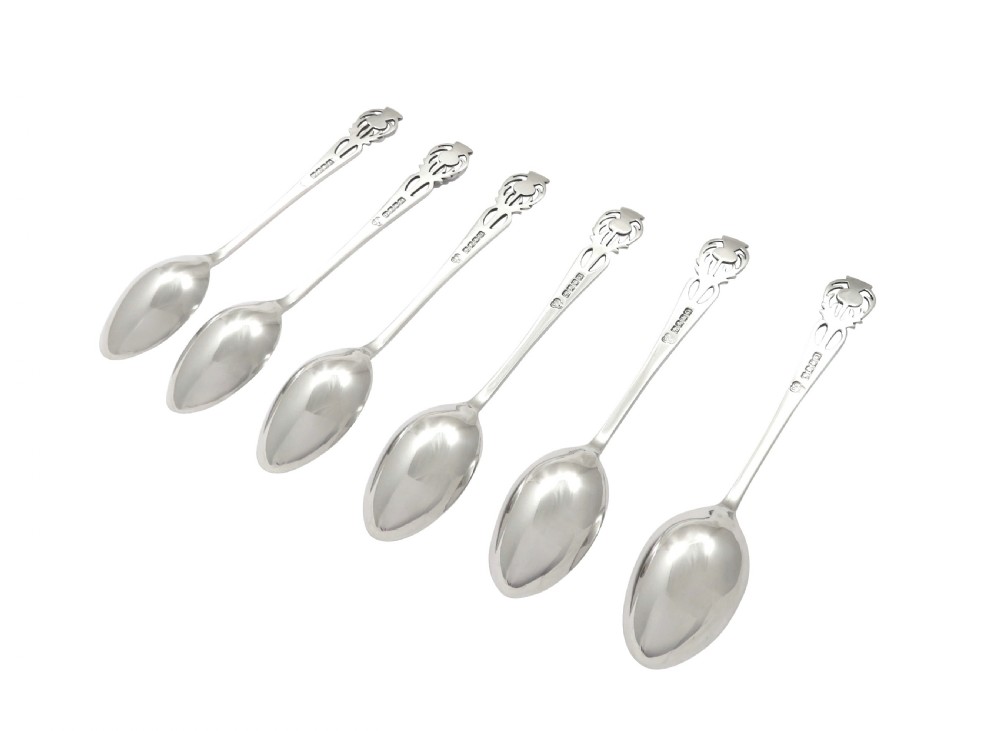Set of 6 Antique Scottish Sterling Silver Teaspoons - Glasgow 1937 View IV