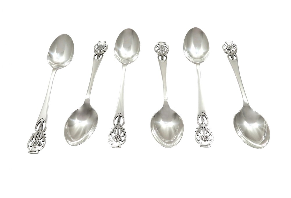 Set of 6 Antique Scottish Sterling Silver Teaspoons - Glasgow 1937 View VI