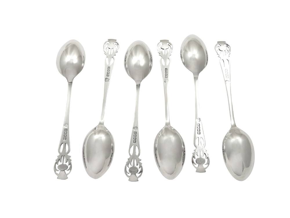 Set of 6 Antique Scottish Sterling Silver Teaspoons - Glasgow 1937 View VIII