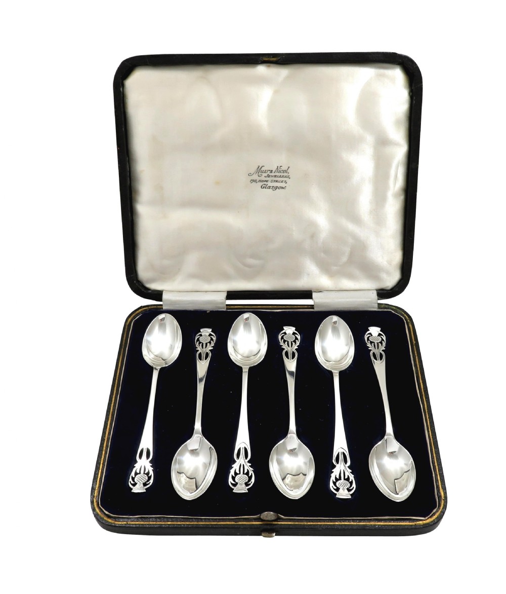 Set of 6 Antique Scottish Sterling Silver Teaspoons - Glasgow 1937 View IX
