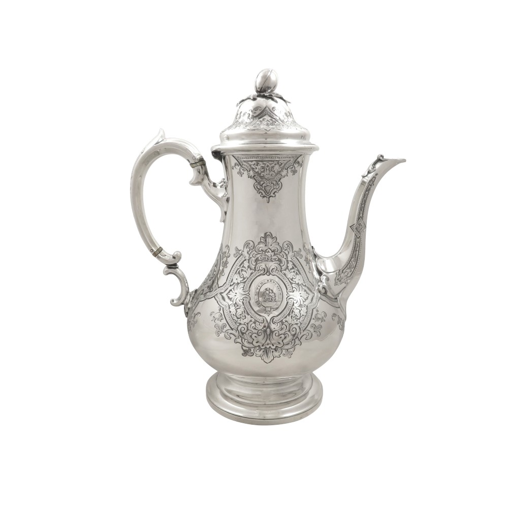 Antique Victorian Sterling Silver Coffee Pot - 1858 'Tutum Refugium'