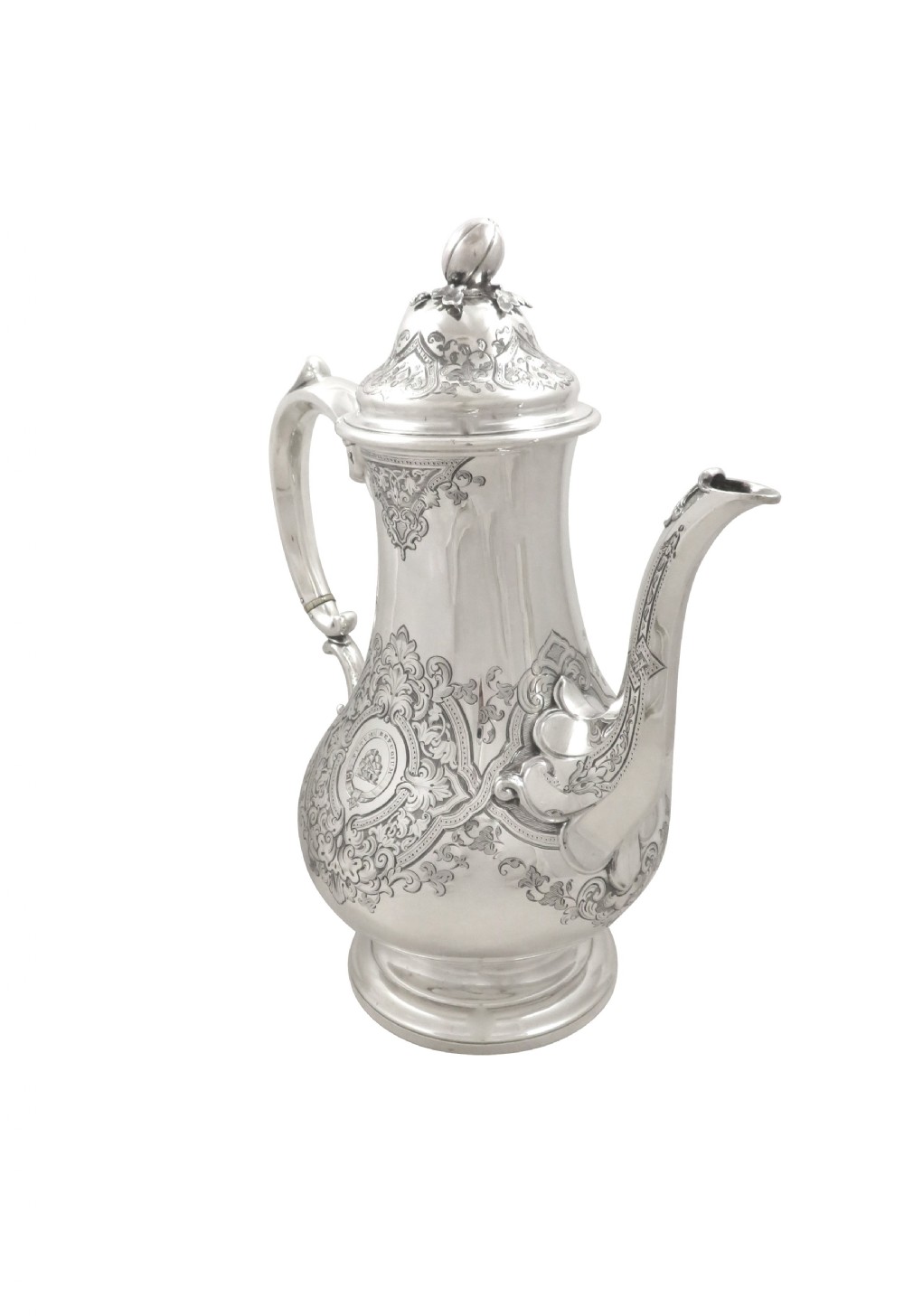 Antique Victorian Sterling Silver Coffee Pot - 1858 'Tutum Refugium' View VII