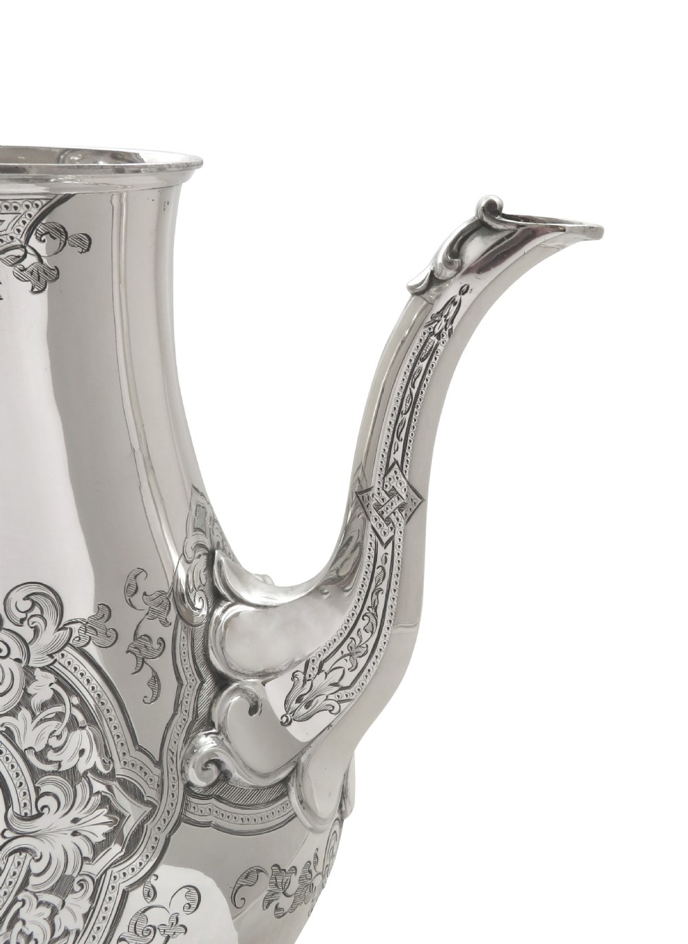 Antique Victorian Sterling Silver Coffee Pot - 1858 'Tutum Refugium' View VIII