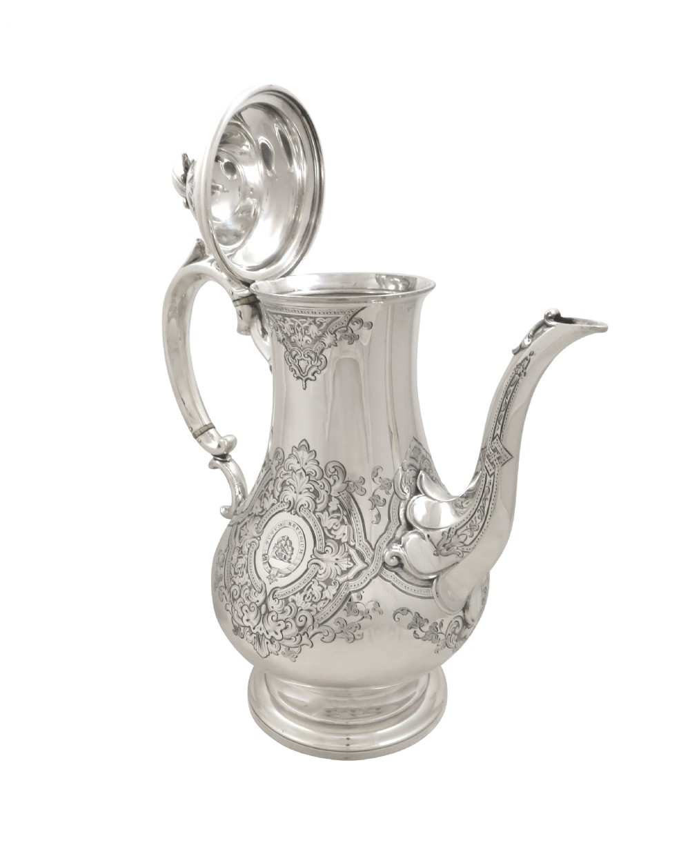 Antique Victorian Sterling Silver Coffee Pot - 1858 'Tutum Refugium' View IX