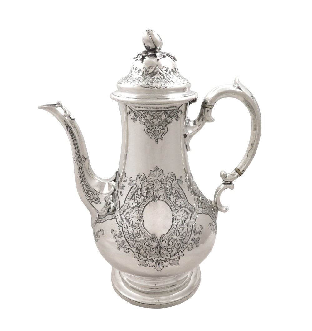 Antique Victorian Sterling Silver Coffee Pot - 1858 'Tutum Refugium' View XI