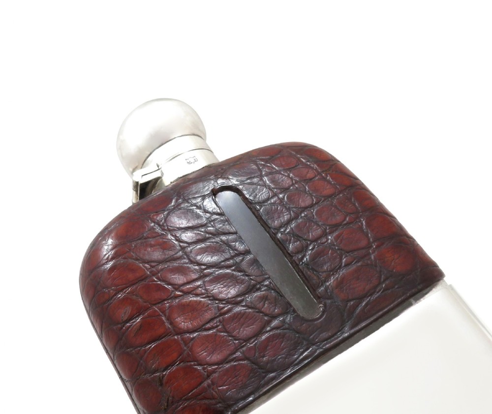 Antique Victorian Silver Plated & Crocodile Leather Hip Flask c1890 View VII
