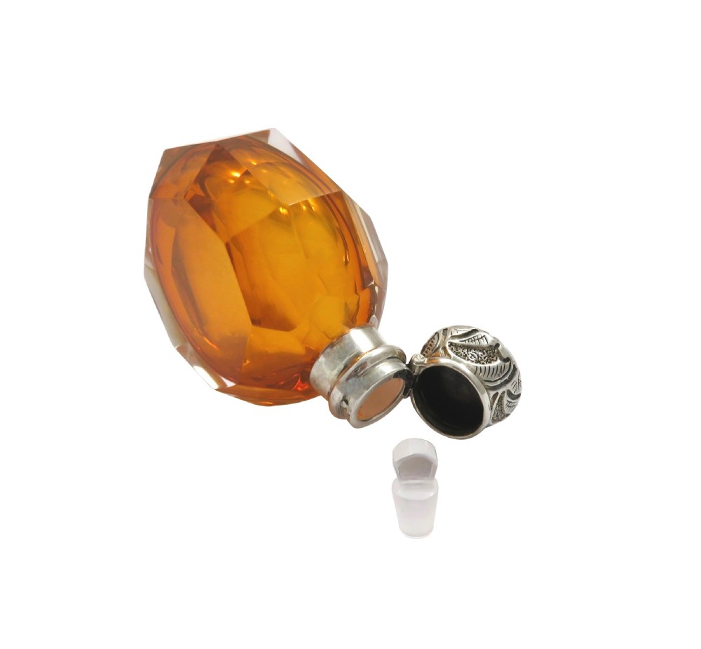 Antique Victorian Silver &  Amber Cut Glass Scent/Perfume Bottle c1890 View IV