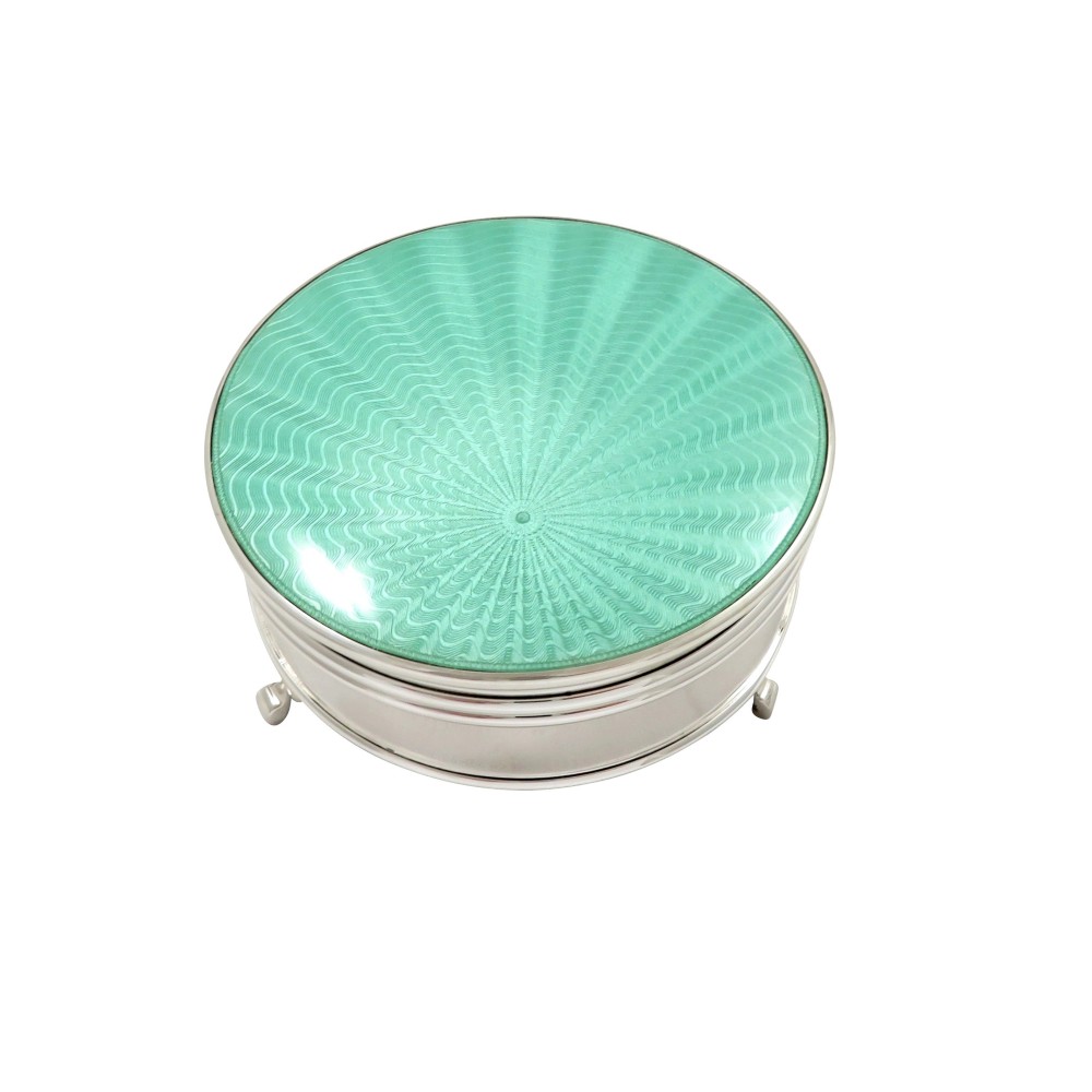 Antique Sterling Silver & Green Enamel Trinket Box