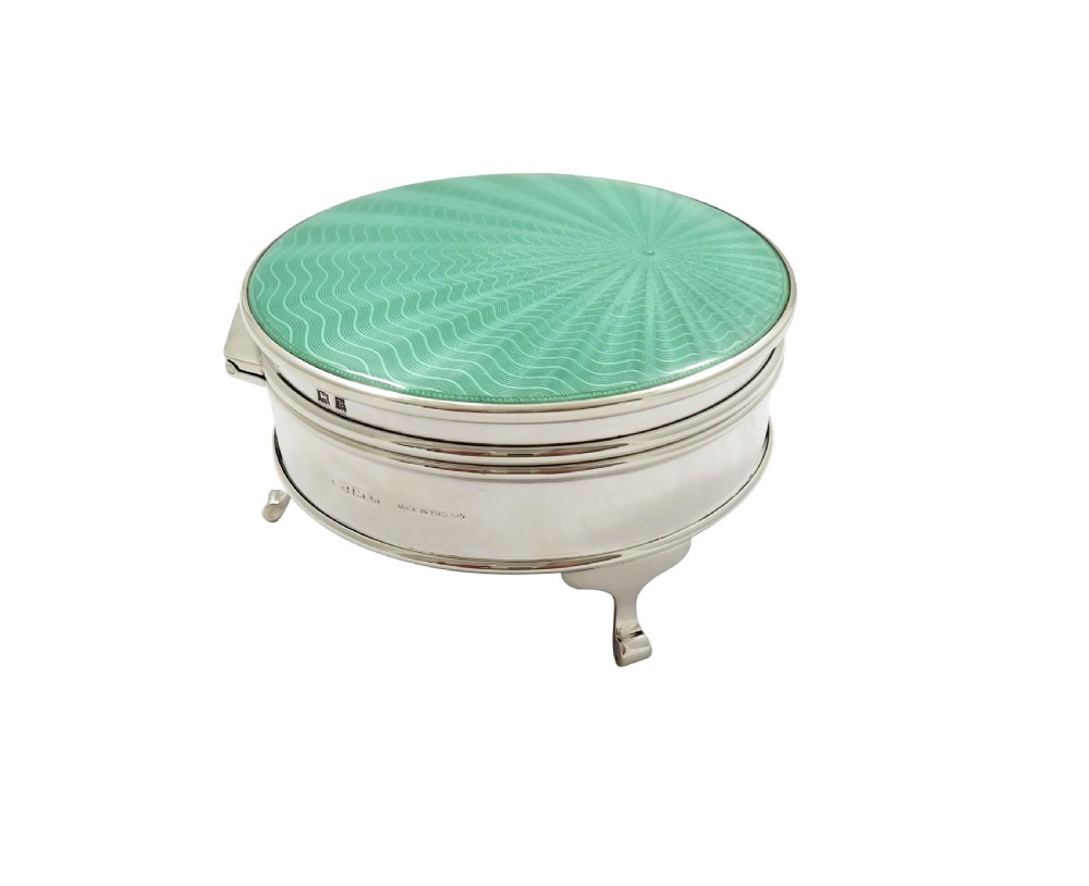 Antique Sterling Silver & Green Enamel Trinket Box View VII