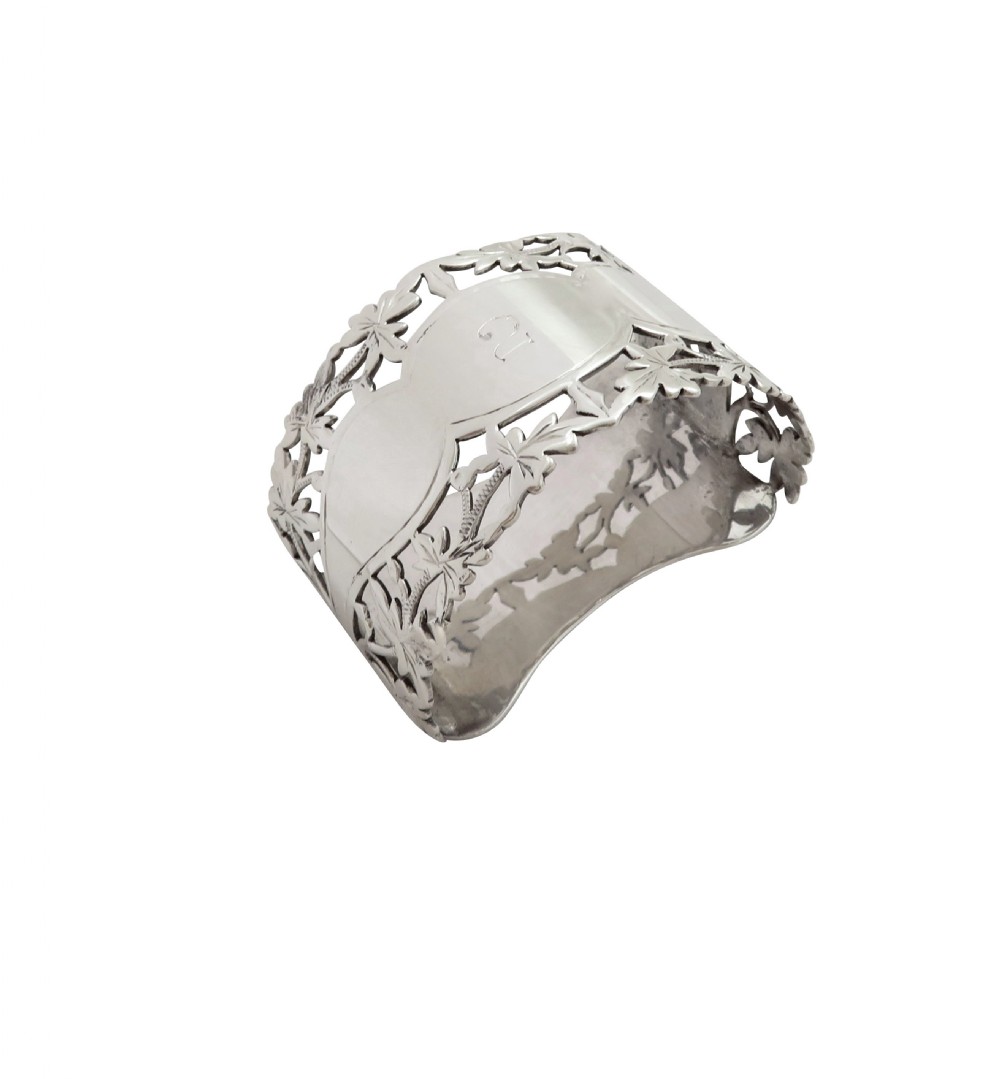 Set of 6 Antique Edwardian Sterling Silver Napkin Rings in Case  View III