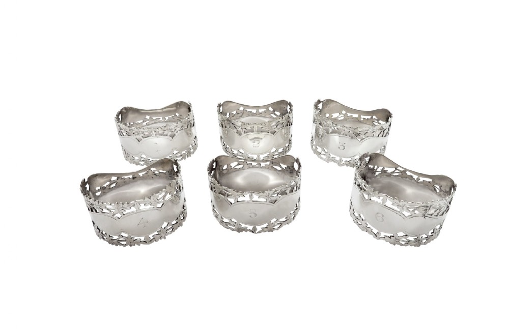Set of 6 Antique Edwardian Sterling Silver Napkin Rings in Case  View IV
