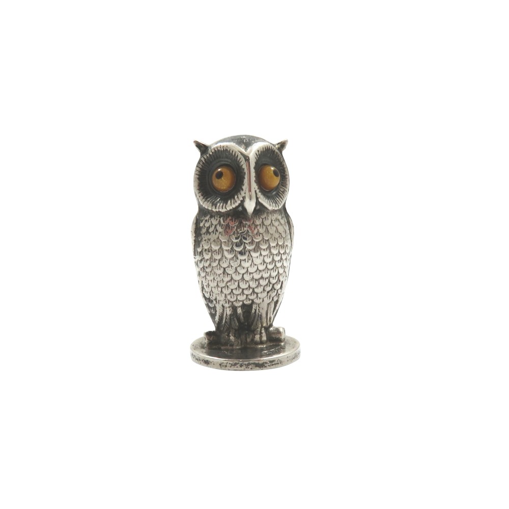 Antique Edwardian Sterling Silver 'Owl' Desk Seal 1909