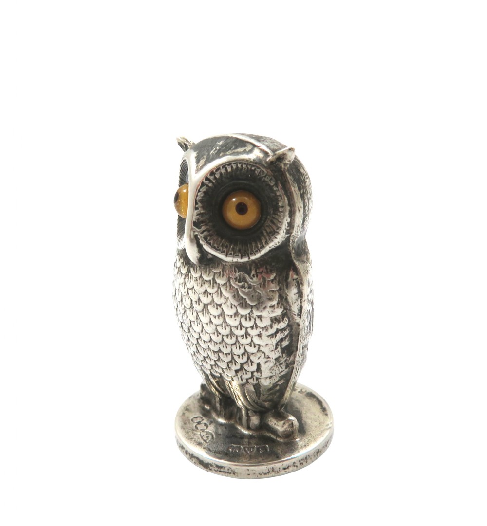 Antique Edwardian Sterling Silver 'Owl' Desk Seal 1909 View III