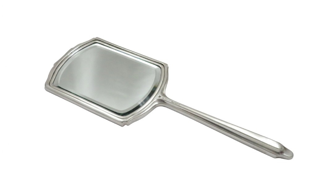 Antique Art Deco Sterling Silver & Blue Enamel Hand Mirror 1938 View VI
