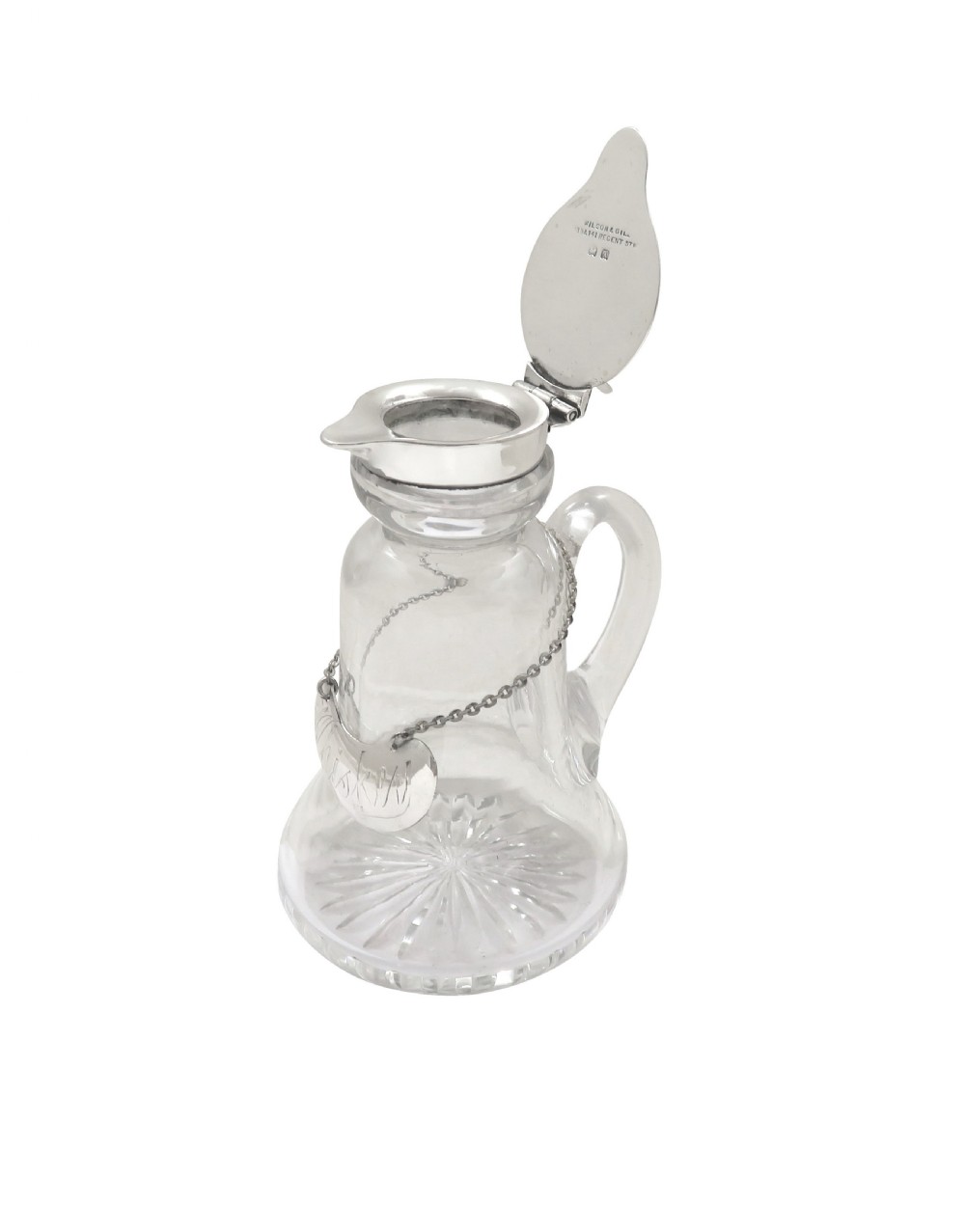 Pair of Antique Sterling Silver & Glass Whisky Noggins / Jugs 1922 View III