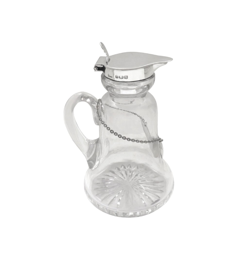 Pair of Antique Sterling Silver & Glass Whisky Noggins / Jugs 1922 View V