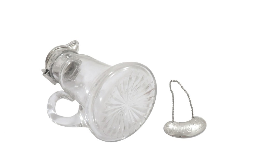 Pair of Antique Sterling Silver & Glass Whisky Noggins / Jugs 1922 View VIII