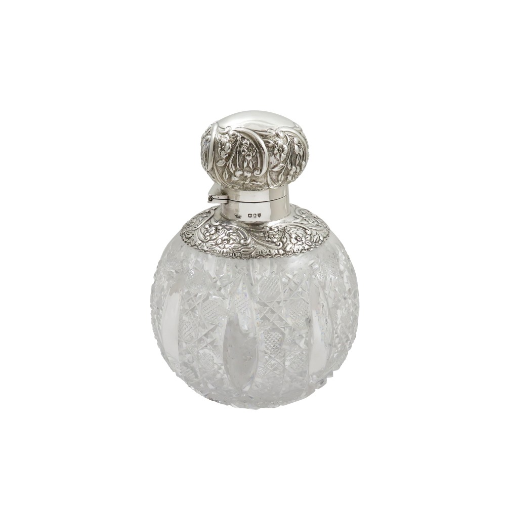 Antique Victorian Sterling Silver & Cut Glass Scent / Perfume Bottle 1893