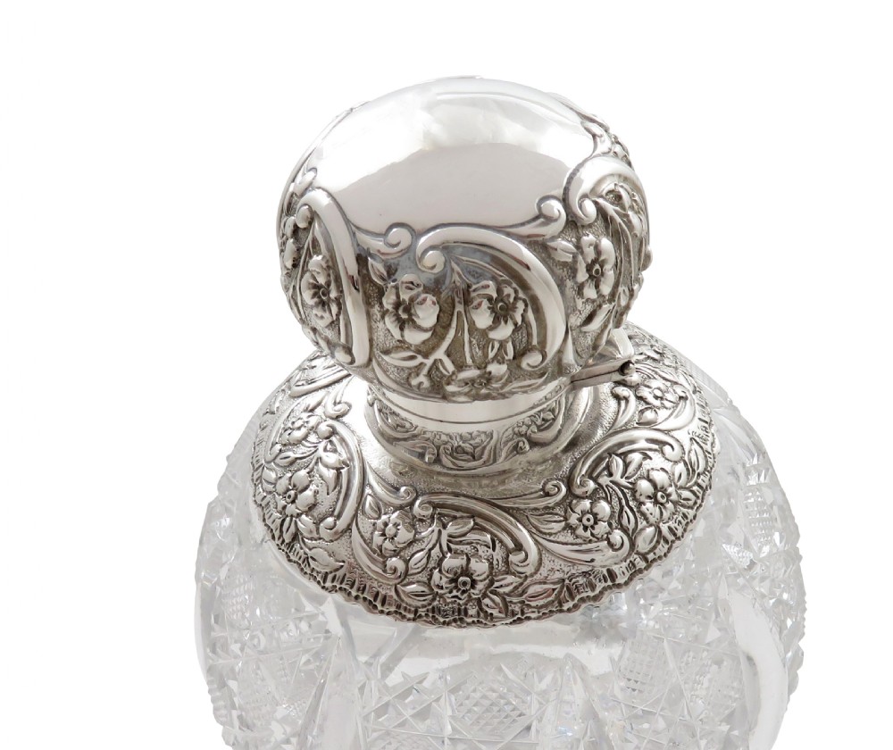 Antique Victorian Sterling Silver & Cut Glass Scent / Perfume Bottle 1893 View IV