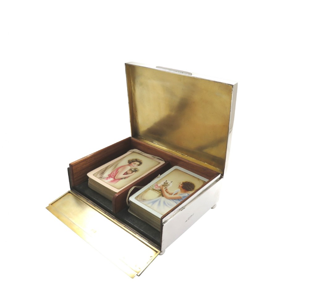Antique George V Sterling Silver 'Bridge' Card Box 1915 View VIII